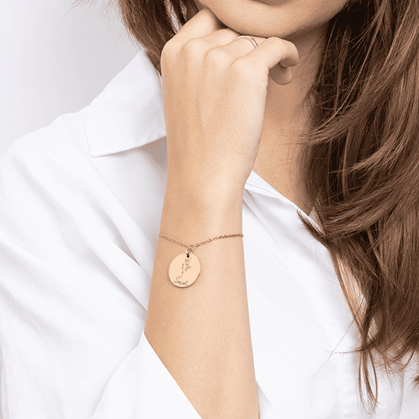 Bracelet Nom et date de naissance avec fleur personnalisable en acier inoxydable | Gravure offerte | Waterproof et hypoallergénique