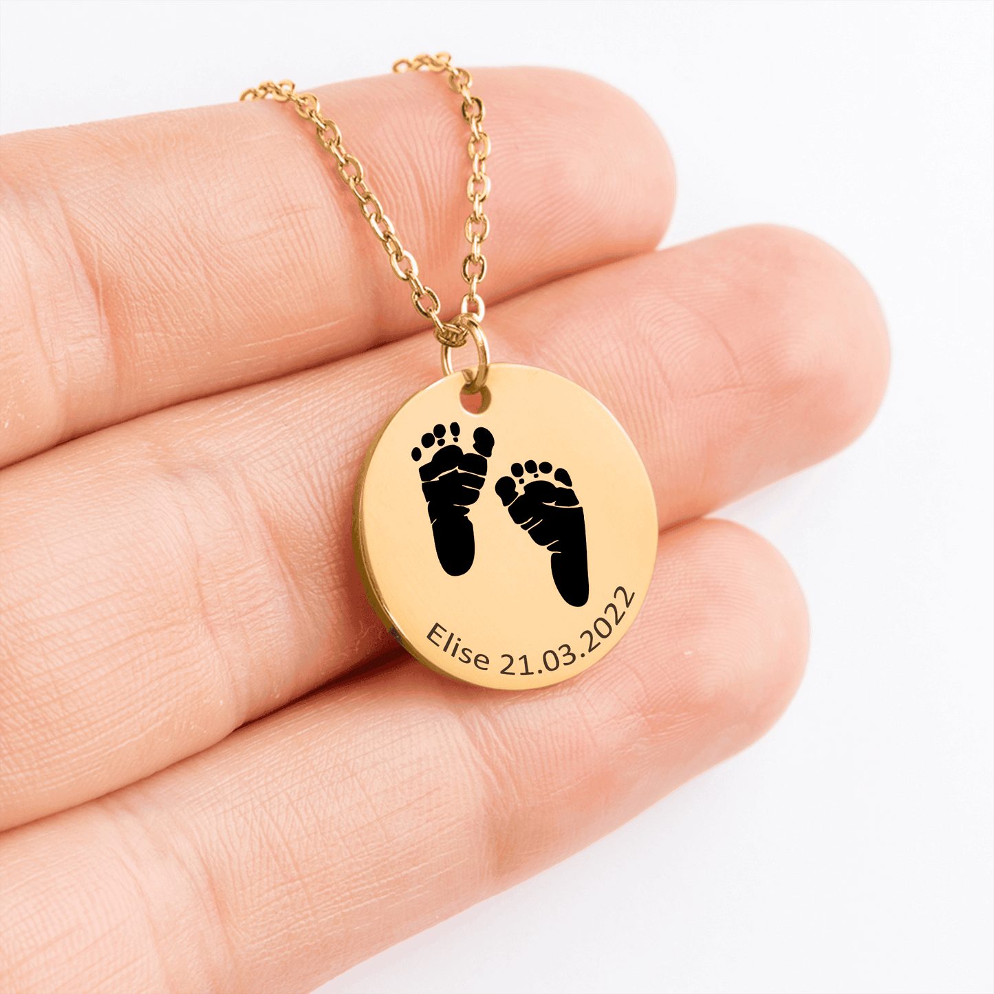 Collier imprimé pied bébé personnalisables en acier inoxydable | Gravure offerte | Waterproof et hypoallergénique